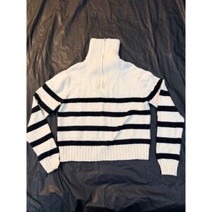 Cherie Collette Womens Striped Quarter Zip Sweater Ivory Black B50027 Small